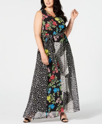 Calvin Klein Plus Size Mixed-Print Maxi Dress - Macy's