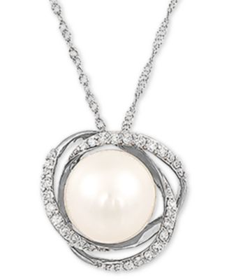 Cultured Freshwater Pearl (8mm) & Diamond (1/8 ct. t.w.) 18" Pendant Necklace in 14k Yellow Gold or White Gold