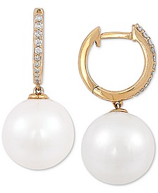 Cultured White Ming Pearl (12mm) & Diamond (1/8 ct. t.w.) Drop Earrings in 14k Gold