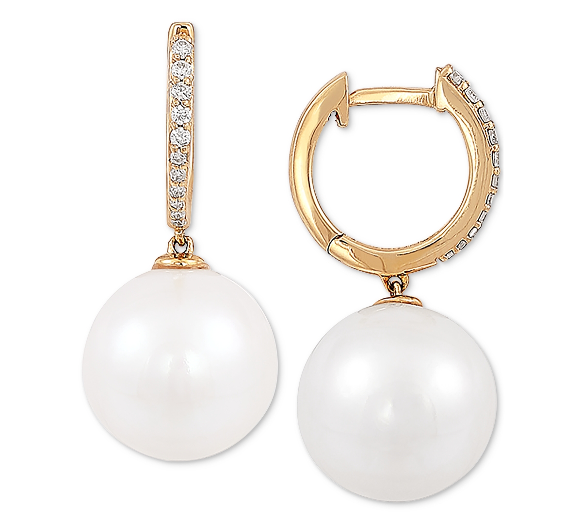 Honora Cultured White Ming Pearl (12mm) & Diamond (1/8 ct. t.w.) Drop Earrings in 14k Gold