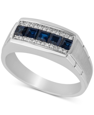 image of Men-s Sapphire (1 ct. t.w.) & Diamond (1/8 ct. t.w.) Ring in 10k White Gold