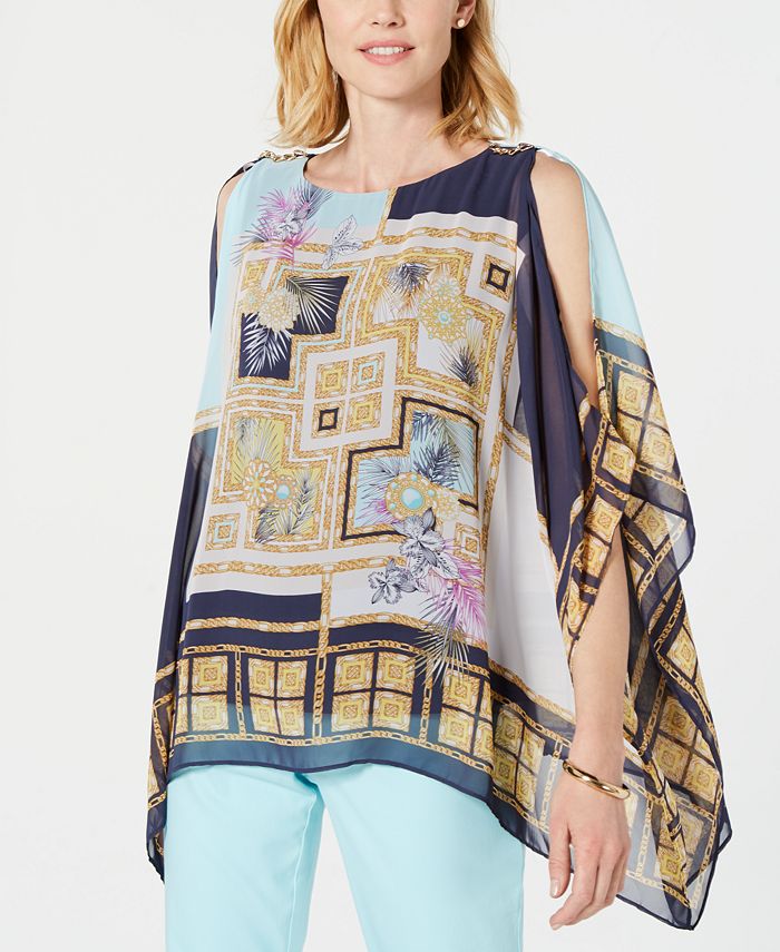 JM Collection Petite Printed Cold-Shoulder Poncho, Created for Macy's ...