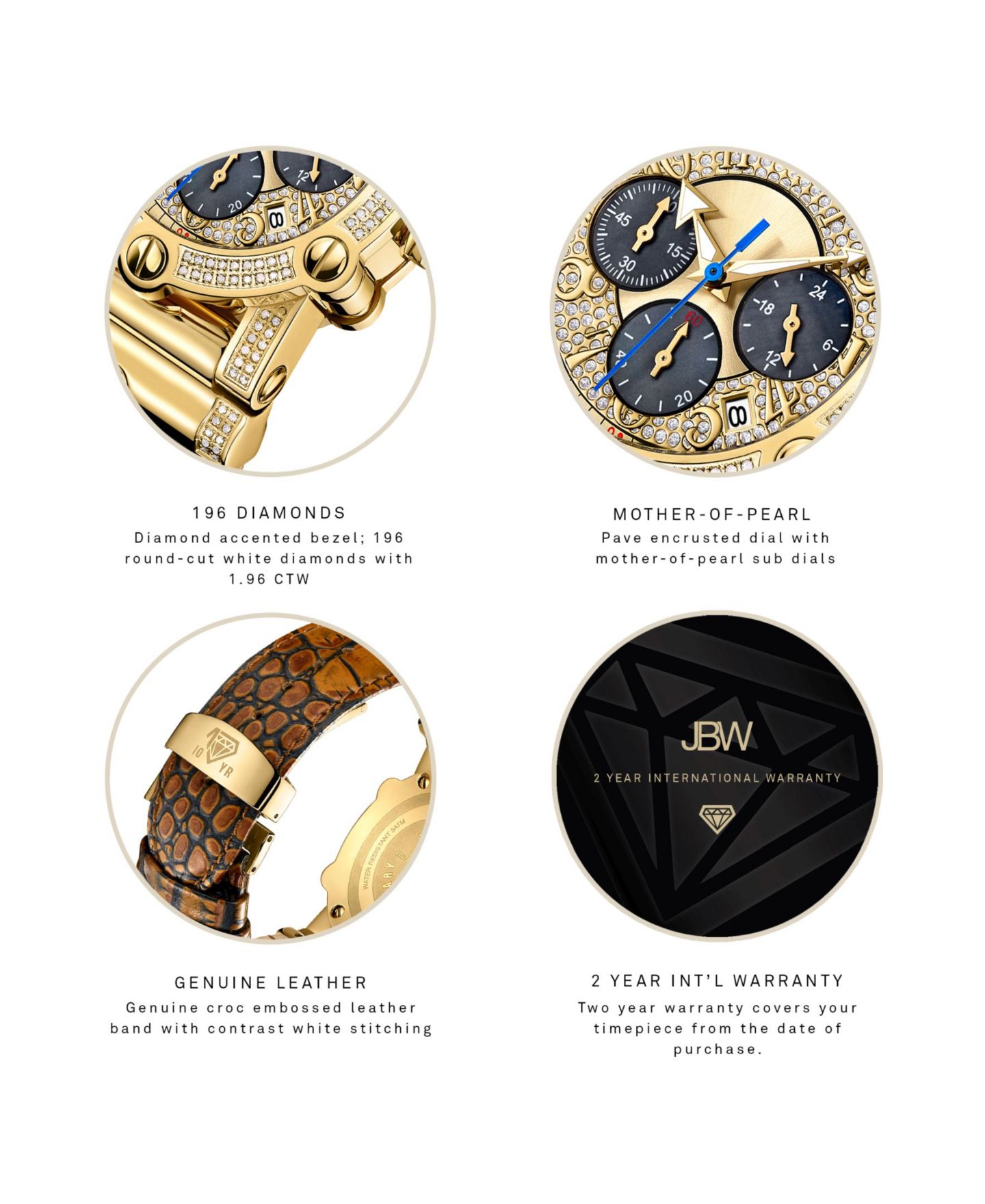 Мужские часы Jbw 10 YR Anniversary Phantom Diamond (1 3/4 ct.t.w.) & Chronograph Watch, цвет: Золотой — фото 4