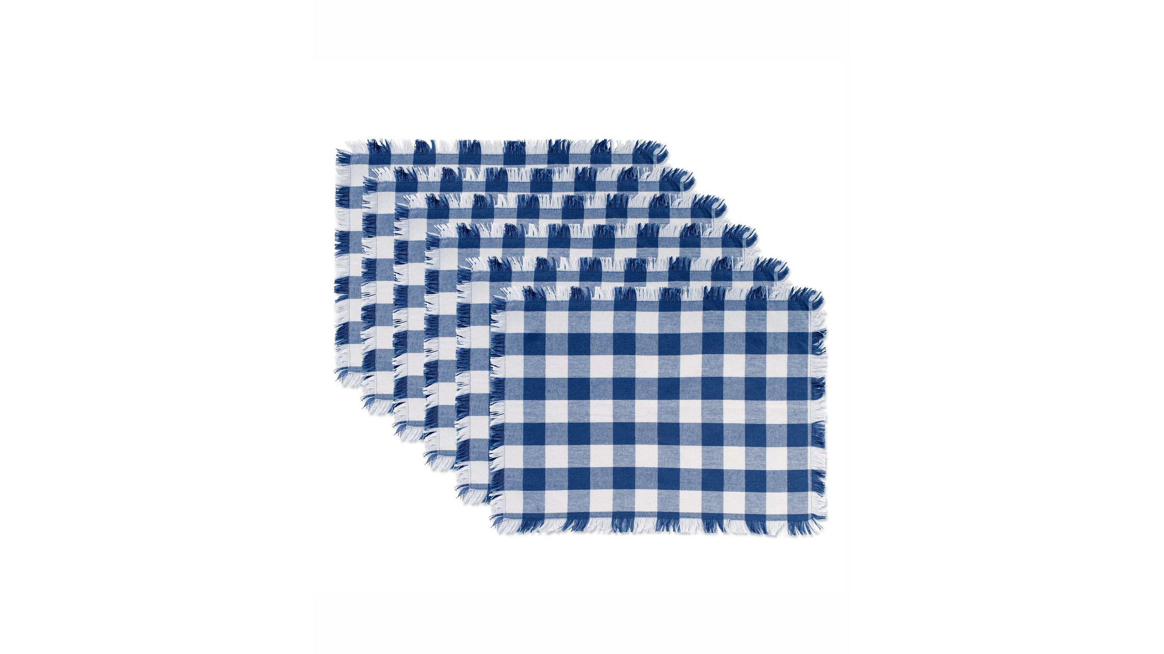 Navy Heavyweight Check Fringed Placemat Set of 6