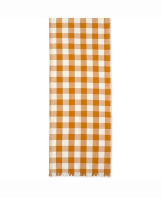 Pumpkin Spice Heavyweight Check Fringed Table Runner 14" X 108"