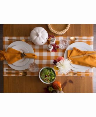 Pumpkin Spice Heavyweight Check Fringed Table Runner 14" X 108"