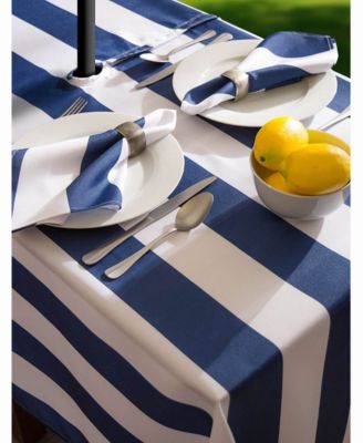 Nautical Blue Cabana Stripe Outdoor Table cloth with Zipper 60" X 84"