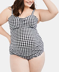 Beach Bump™ Plus Size Ruched Maternity UPF 50+ Tankini Swimsuit  