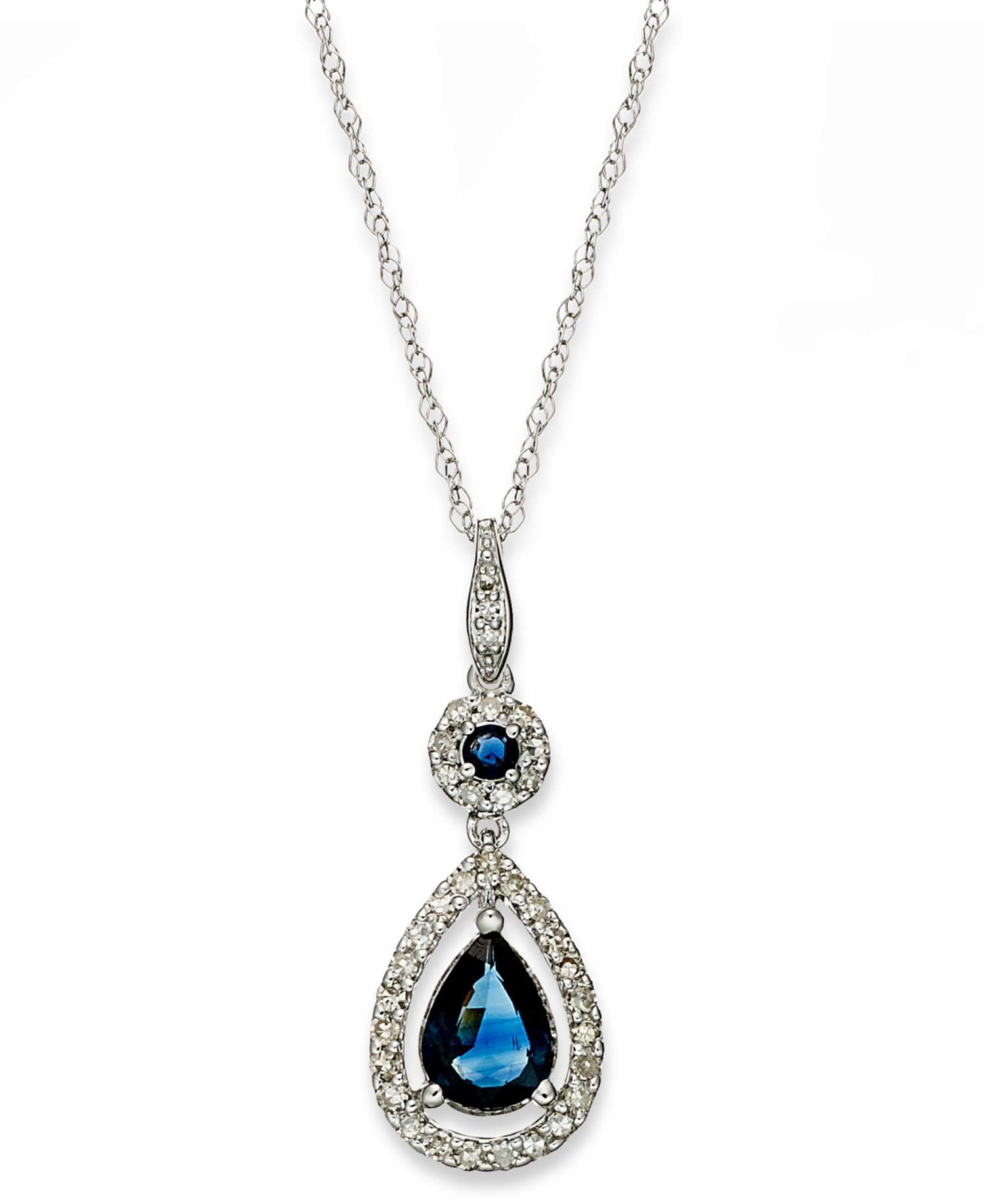 Sapphire (1-1/3 ct. t.w.) and Diamond (1/4 ct. t.w.) Drop Pendant Necklace Set in 14k White Gold (Also Available in Emerald)