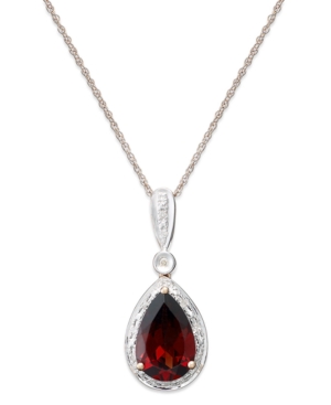 image of Garnet (3 ct. t.w.) and Diamond Accent Pear Pendant Necklace in 14k Rose Gold