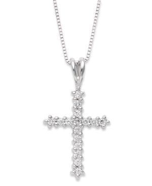 image of Diamond Cross Pendant Necklace in 14k White Gold (1/4 ct. t.w.)