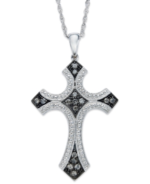 image of Diamond Cross Pendant Necklace in Sterling Silver and Black Rhodium (1/4 ct. t.w.)