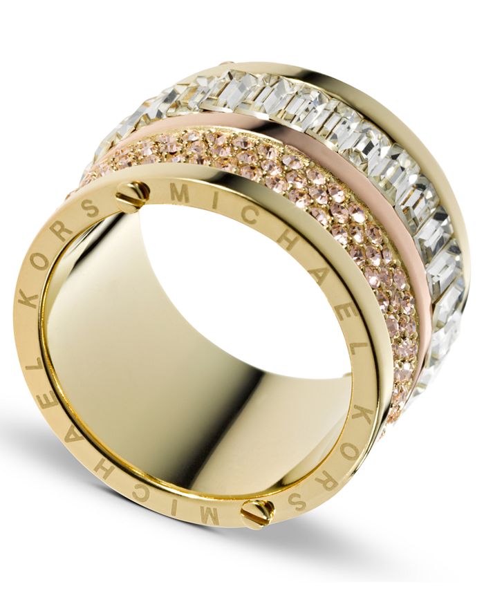 Michael Kors Gold-Tone Pave and Stone Barrel Ring & Reviews - Fashion  Jewelry - Jewelry & Watches - Macy's