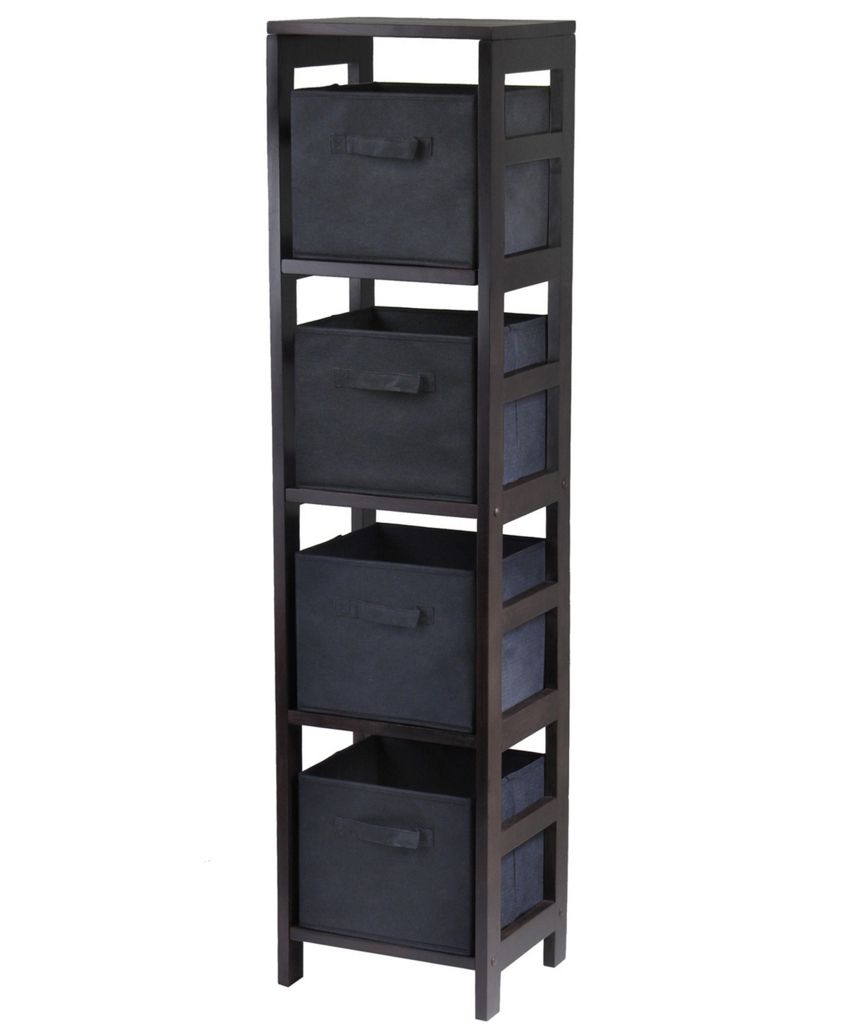 Capri 4-Section N Storage Shelf with 4 Foldable Fabric Baskets - Black
