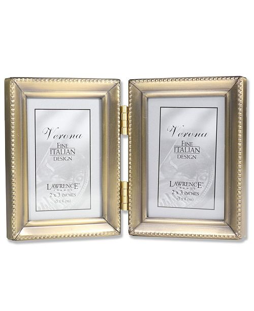 Lawrence Frames Antique Gold Brass Hinged Double Picture Frame