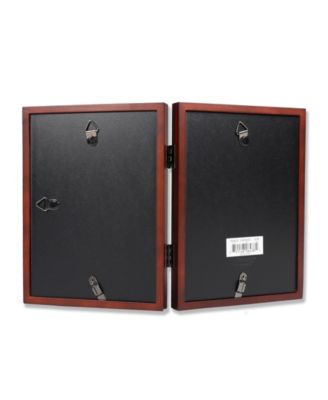 755957D Espresso Wood Hinged Double Picture Frame - 5" x 7"