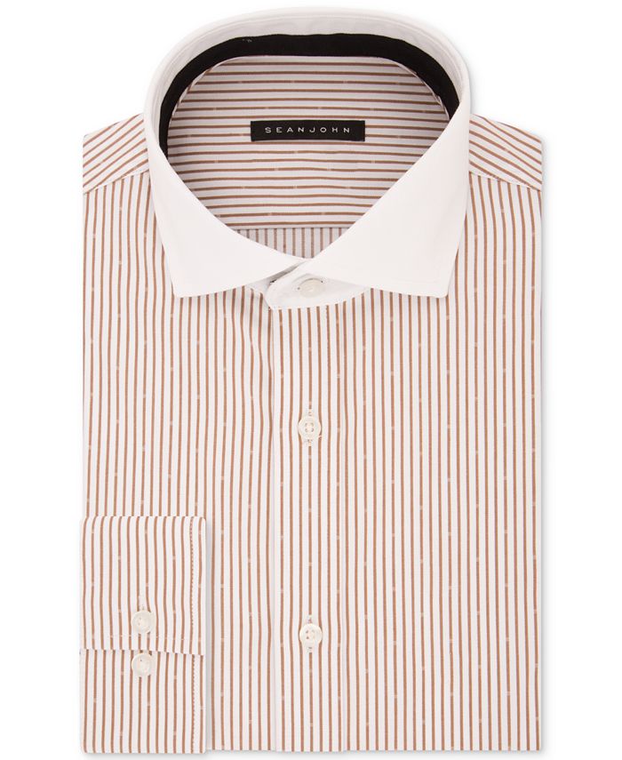 Sean John Men's Classic/Regular Fit Brown Stripe Dress Shirt & Reviews ...