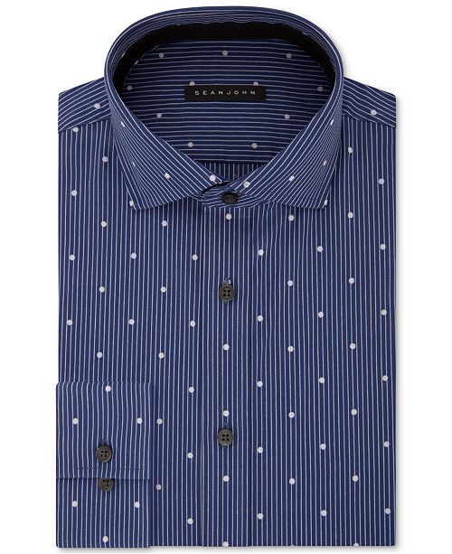 Sean John Men S Classic Regular Fit Blue Print Dress Shirt