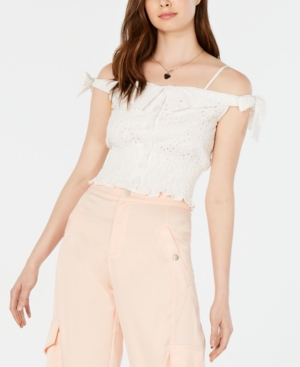 Kendall + Kylie Cotton Eyelet Cold-Shoulder Top In White | ModeSens