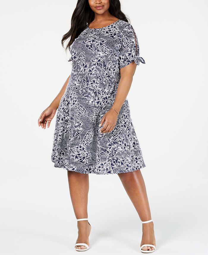 NY Collection Plus Size Tie-Sleeve Dress - Macy's