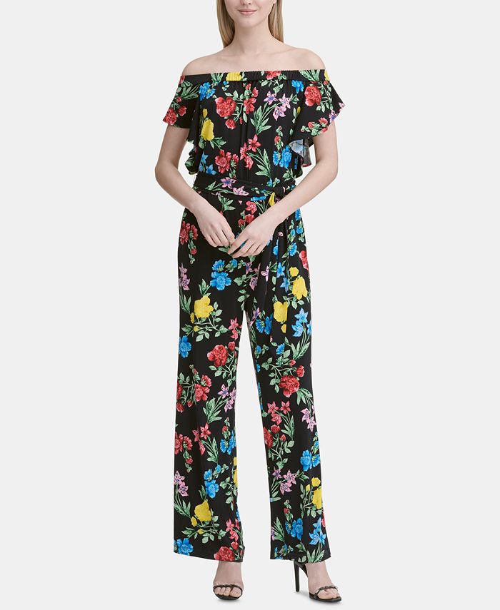 Calvin Klein Floral-Print Off-The-Shoulder Jumpsuit & Reviews - Pants &  Capris - Women - Macy's