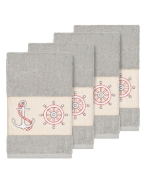 Linum Home Turkish Cotton Easton 4-pc. Embellished Hand Towel Set Bedding In Light Grey
