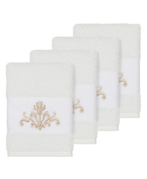 Linum Home Turkish Cotton Scarlet 4-pc. Embellished Washcloth Set Bedding In White