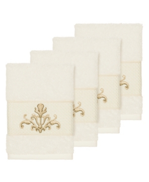 Linum Home Turkish Cotton Scarlet 4-pc. Embellished Washcloth Set Bedding In Cream