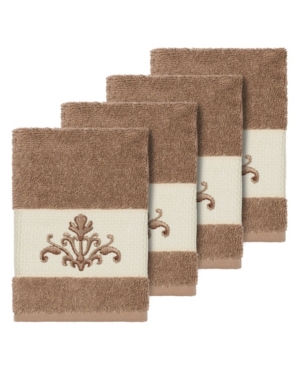 Linum Home Turkish Cotton Scarlet 4-pc. Embellished Washcloth Set Bedding In Latte