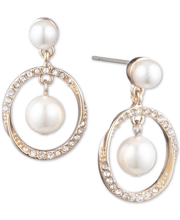 Anne Klein GoldTone Pavé & Imitation Pearl Twist Orbital Drop Earrings Macy's