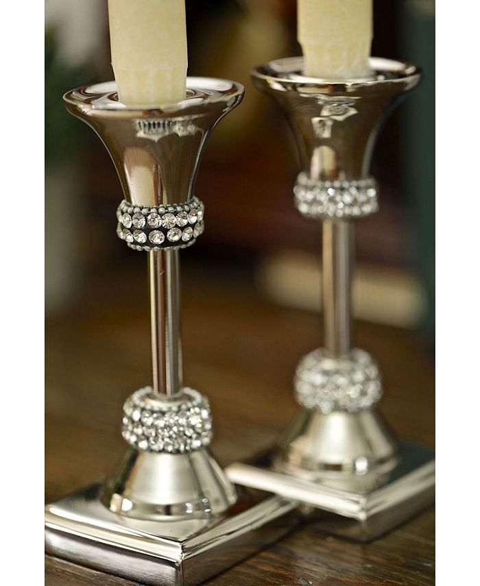 Classic Touch Single Stainless Steel Candle Holder with Crystal Diamond