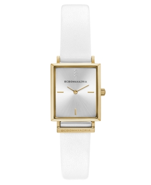 image of Bcbgmaxazria Ladies Rectangle White Genuine Leather Strap Watch, 22mm x 23mm