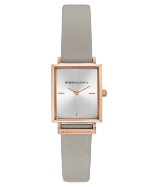 image of Bcbgmaxazria Ladies Rectangle Gray Genuine Leather Strap Watch, 22mm x 23mm