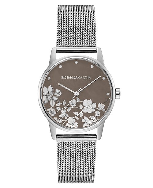 Bcbgmaxazria Ladies Round Silver Stainless Steel Mesh Strap Watch 35mm Reviews Watches Jewelry Watches Macy S