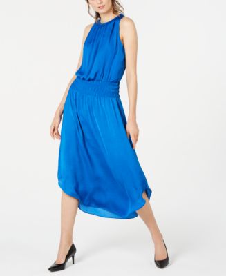 Alfani Women's Smocked Cold Shoulder Dress Blue Size Medium