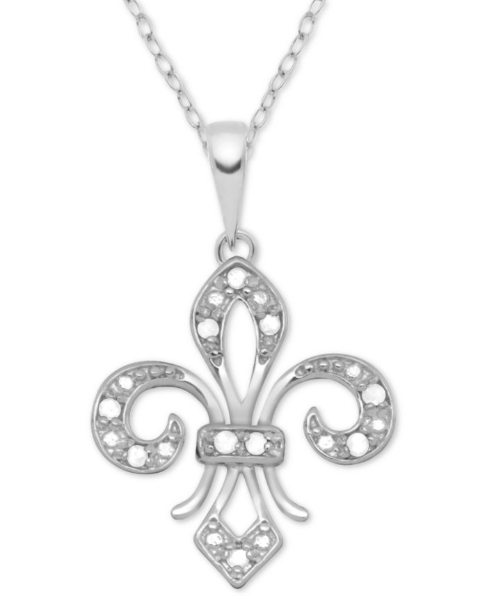 Diamond Fleur-de-Lis 18" Pendant Necklace (1/10 ct. t.w.) in Sterling