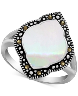 image of Mother-of-Pearl & Marcasite Statement Ring in Fine Silver-Plate