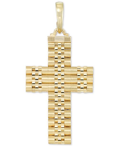 Macy's Men's Italian Gold Textured Cross Enhancer Pendant in 14k Gold ...