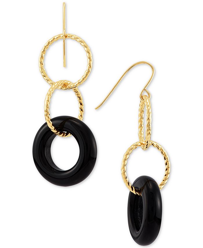 Macy's Onyx (15 x 3-1/2mm) Triple Ring Drop Earrings in 10k Gold ...