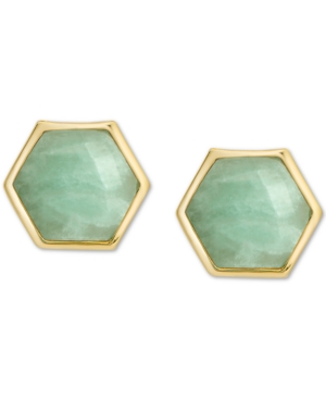 image of Amazonite Hexagon Stud Earrings in 18k Gold-Plated Sterling Silver