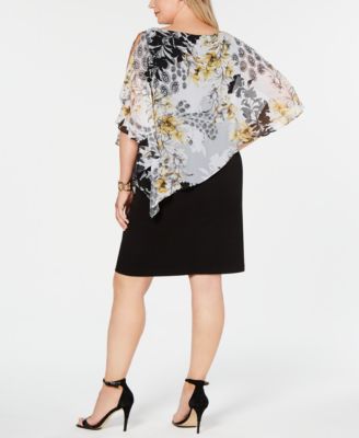 Connected Plus Size Printed Chiffon Cape Dress