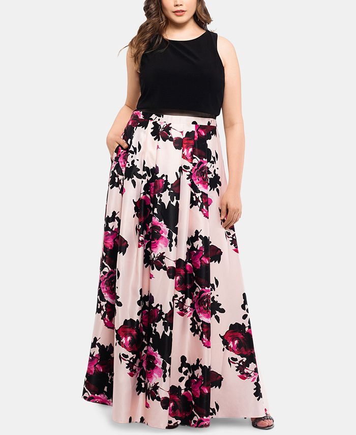 Betsy & Adam Plus Size Popover Floral-Skirt Gown - Macy's