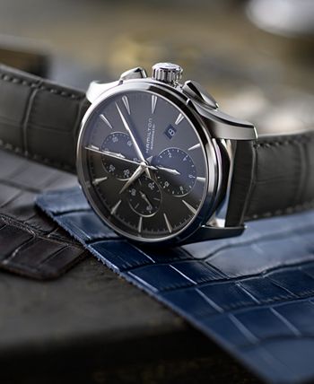 Hamilton - Men's Swiss Automatic Chronograph Jazzmaster Gray Leather Strap Watch 42mm