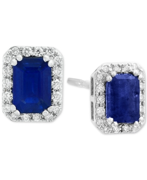 image of Effy Sapphire (1-1/3 ct. t.w.) & Diamond (1/5 ct. t.w.) Stud Earrings in 14k White Gold