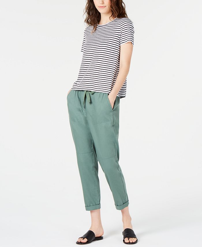 Eileen Fisher Organic Linen Striped T-Shirt - Macy's