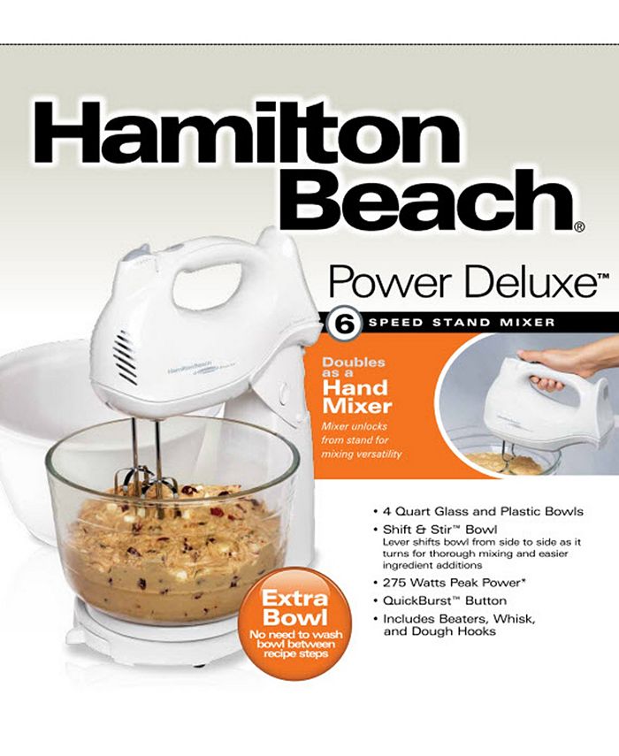 Hamilton Beach Power Deluxe 6 Speed Hand/Stand Mixer w/ 2