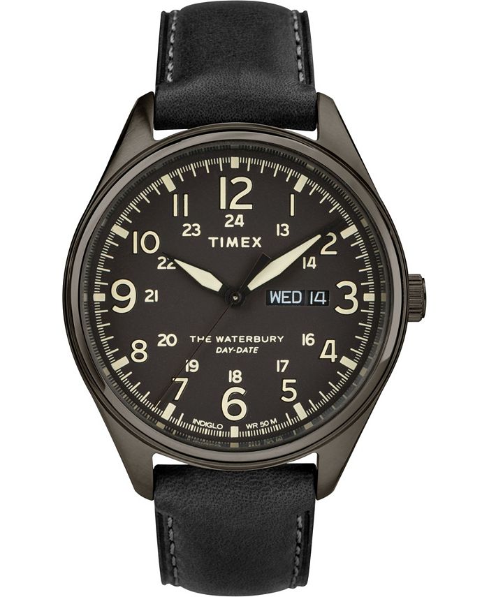 Timex Waterbury Traditional Day Date 42mm Leather Strap Watch Macy s
