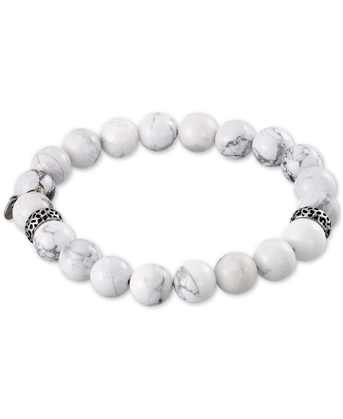 Smith White Agate (10mm) Beaded Stretch Bracelet in Stainless Steel - Stainless Steel