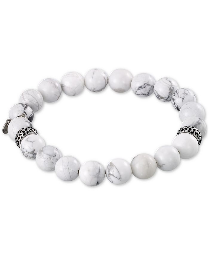 LEGACY for MEN by Simone I. Smith White Agate (10mm) Beaded Stretch Bracelet  in Stainless Steel - Macy's