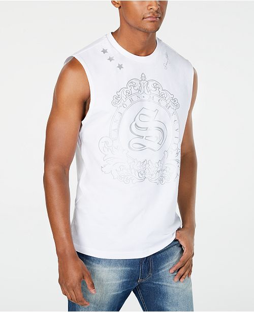 Sean John Men S White Party Metallic Logo Graphic Muscle Tank
